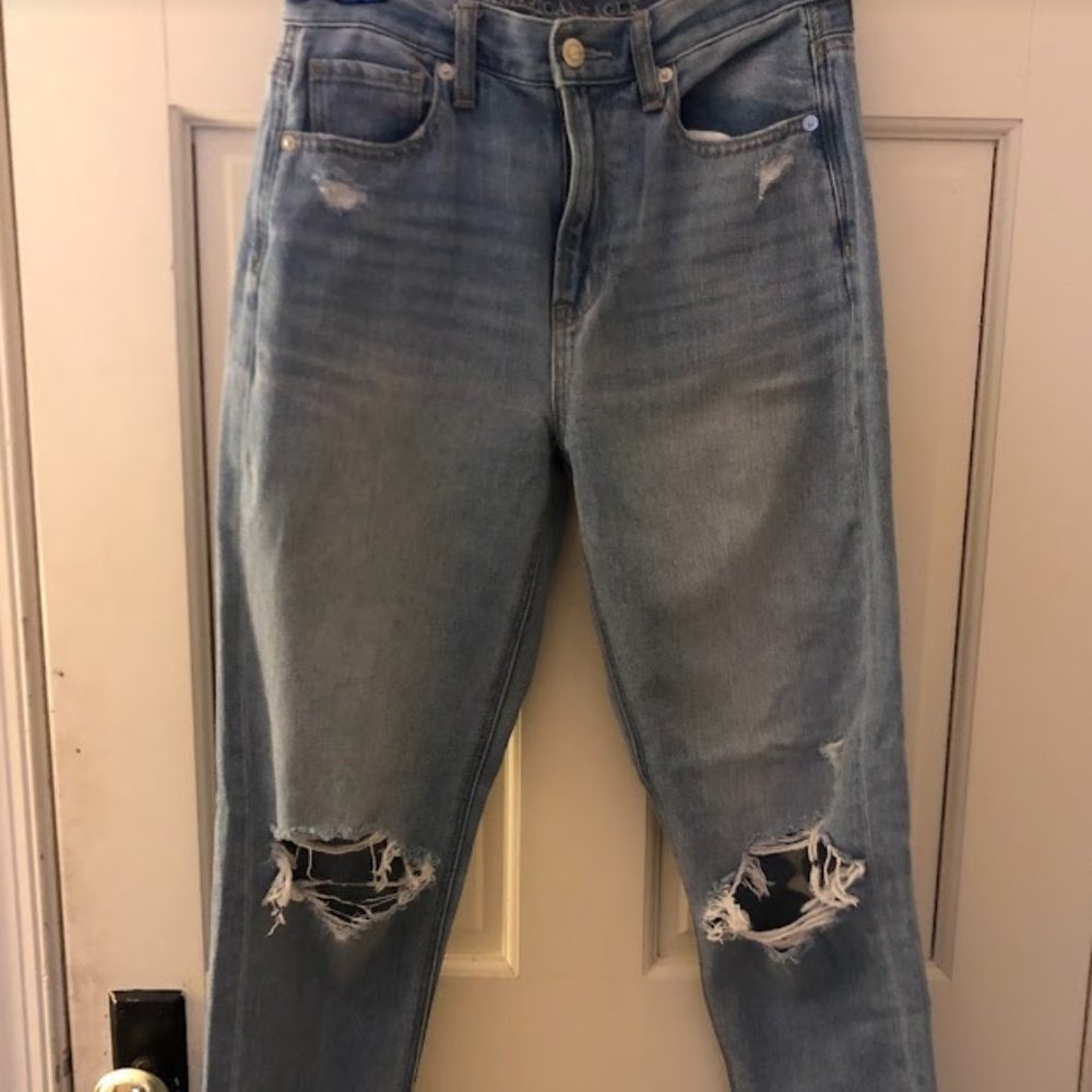 High Rise Straight Leg Distressed Jeans